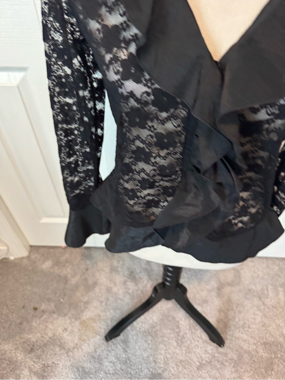 Joseph Ribkoff size 8 Lace top with Satin Ruffle Accents - Picture 8 of 16